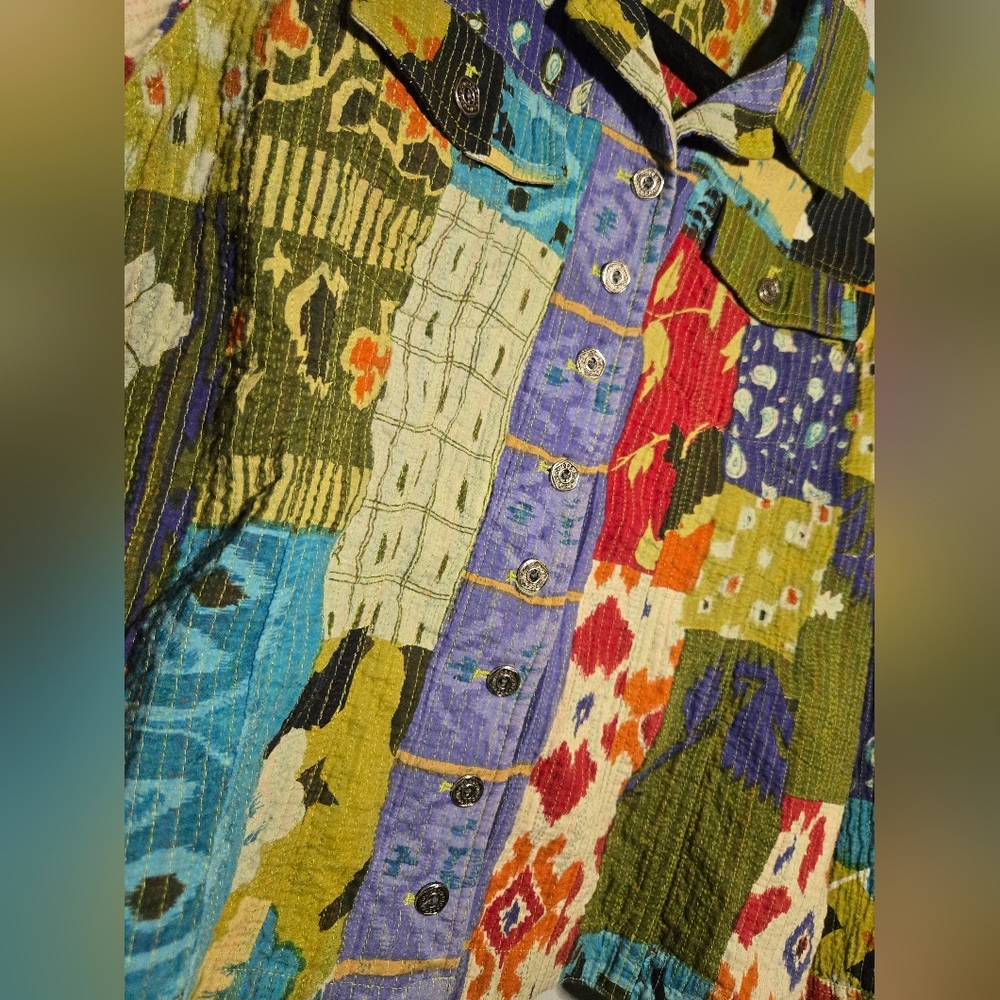 Chico’s Patchwork Quilted Button Down Shirt Jacke… - image 2